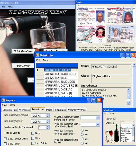 Bartender software for drink recipes, report logs, bartender resume tips, and more